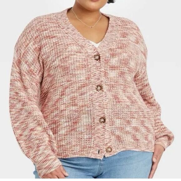 Ava & Viv Sweaters - Ava & Viv White Heather Knit Balloon Sleeve Button Front Cardigan Sweater